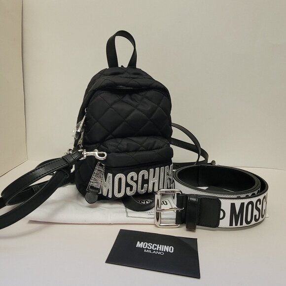 Moschino Black Mini Quilted Backpack In Fantasy Print Black - Picture 4 of 14